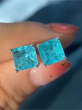 Sterling Silver Lab Paraiba Stud Earrings Earrings Women